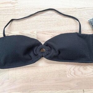 Black Textured Ring Detail Strapless Bandeau Bikini Top Swimsuit Size 2X